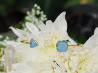 Blue Chalcedony Bangle Bracelet *Gold Plated 18k or Silver Plated* Gemstone * Gypsy * Adjustable * Statement * Stacking * Layering * BJB009B