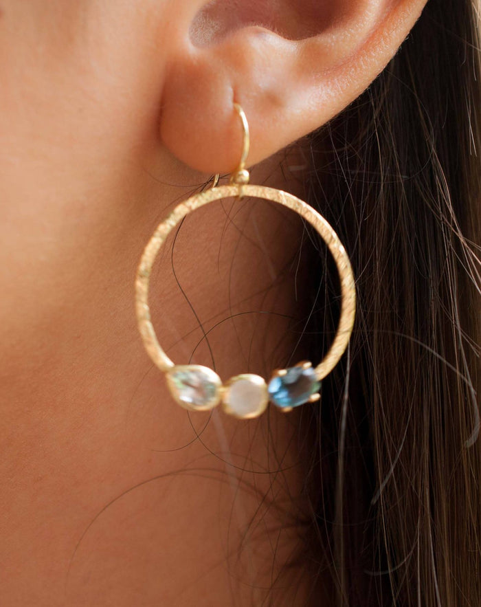 Esther Earrings * Blue Topaz, Rainbow Moonstone & Lolite Hydro * Gold Plated 18k * BJE092