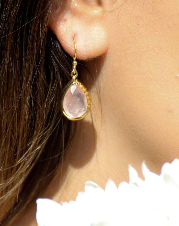 Skye Earrings * Rose Quartz * Gold Plated 18k * BJE014