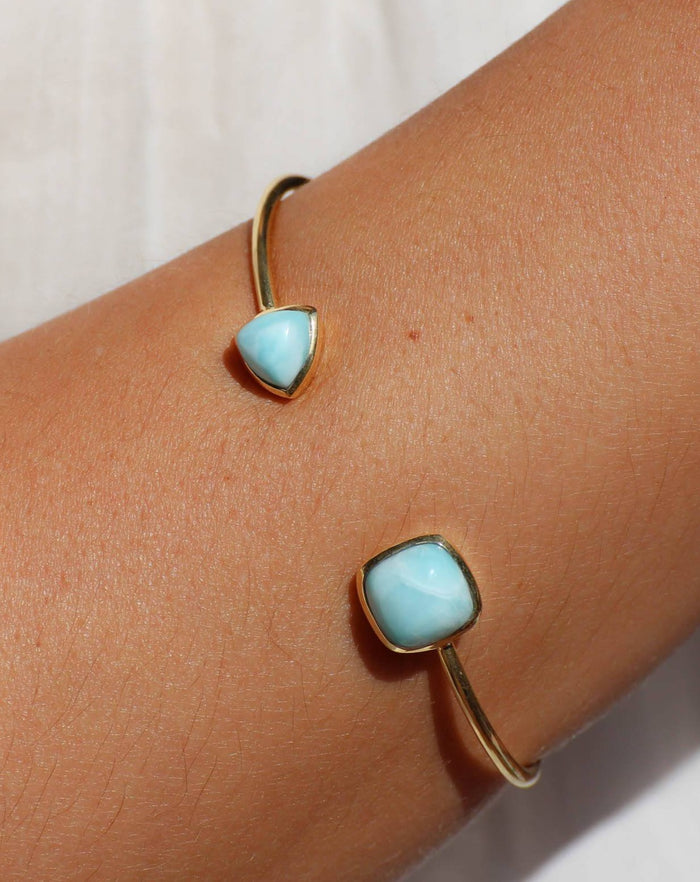 Larimar Bohemian Bangle Bracelet * Gold Plated 18k or Silver Plated * Gemstone * Gypsy * Hippie * Adjustable * Statement * Stacking *BJB005A