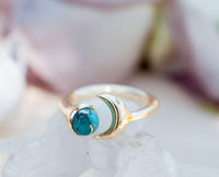 S A L E * Last Chance * Copper Turquoise Half Moon Ring * Gold * Adjustable * Wrap * Boho * Jewelry *Blue* BJR065