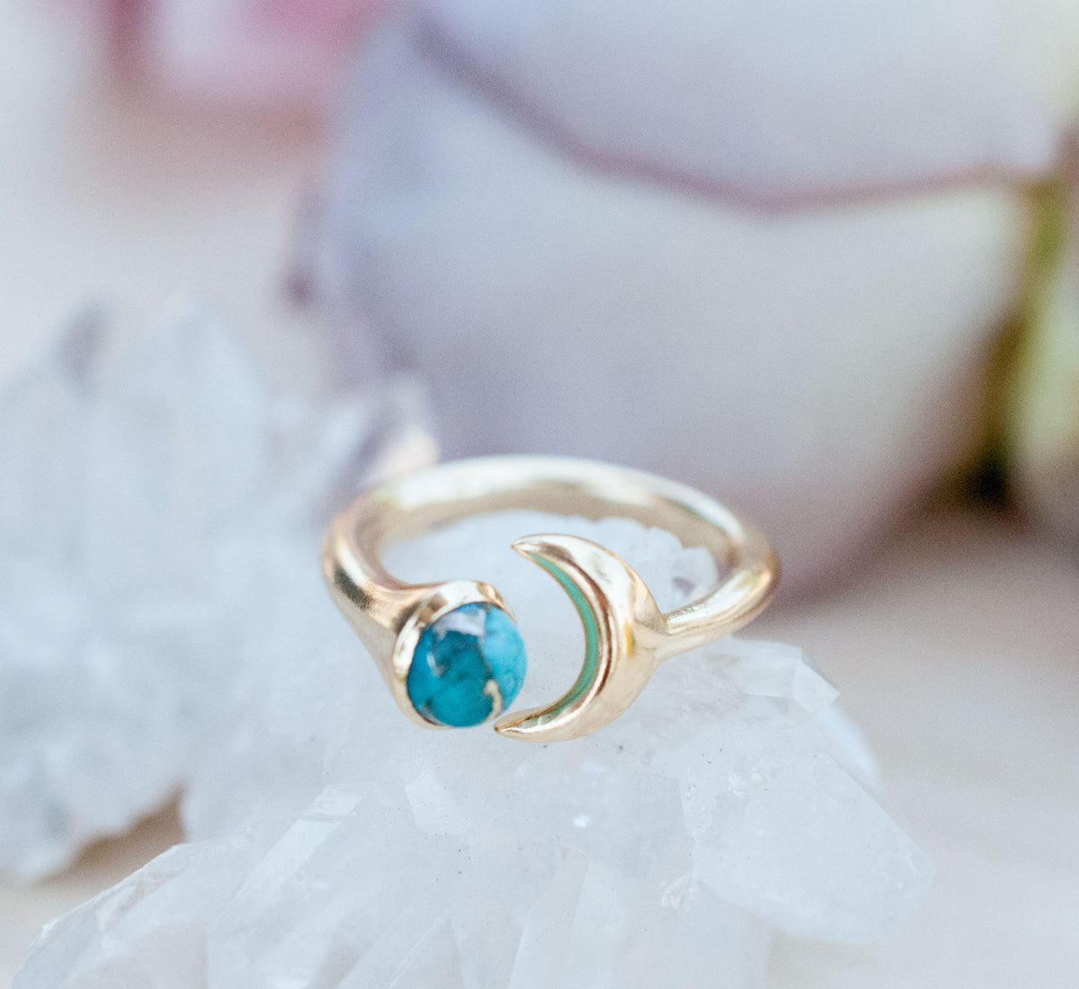 S A L E * Last Chance * Copper Turquoise Half Moon Ring * Gold * Adjustable * Wrap * Boho * Jewelry *Blue* BJR065