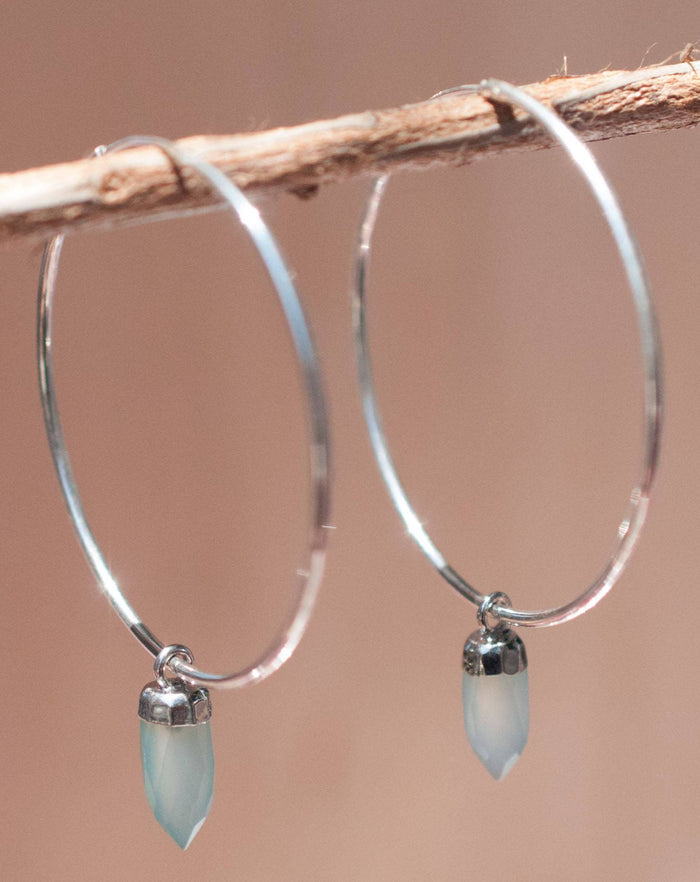 Aqua Chalcedony, Moonstone Hoop Earrings* Gold Filled  or Sterling Silver *Handmade* Gemstone * gift for her * Large * ByCia * BJE129B