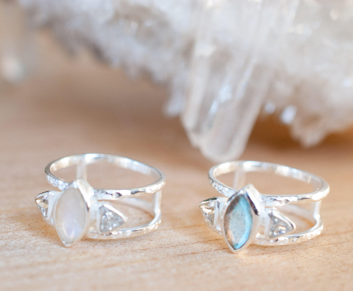 Moonstone & White Topaz Ring * Sterling Silver Ring * Statement Ring * Gemstone Ring *  Bridal Ring * Wedding Ring * Organic Ring * BJR150