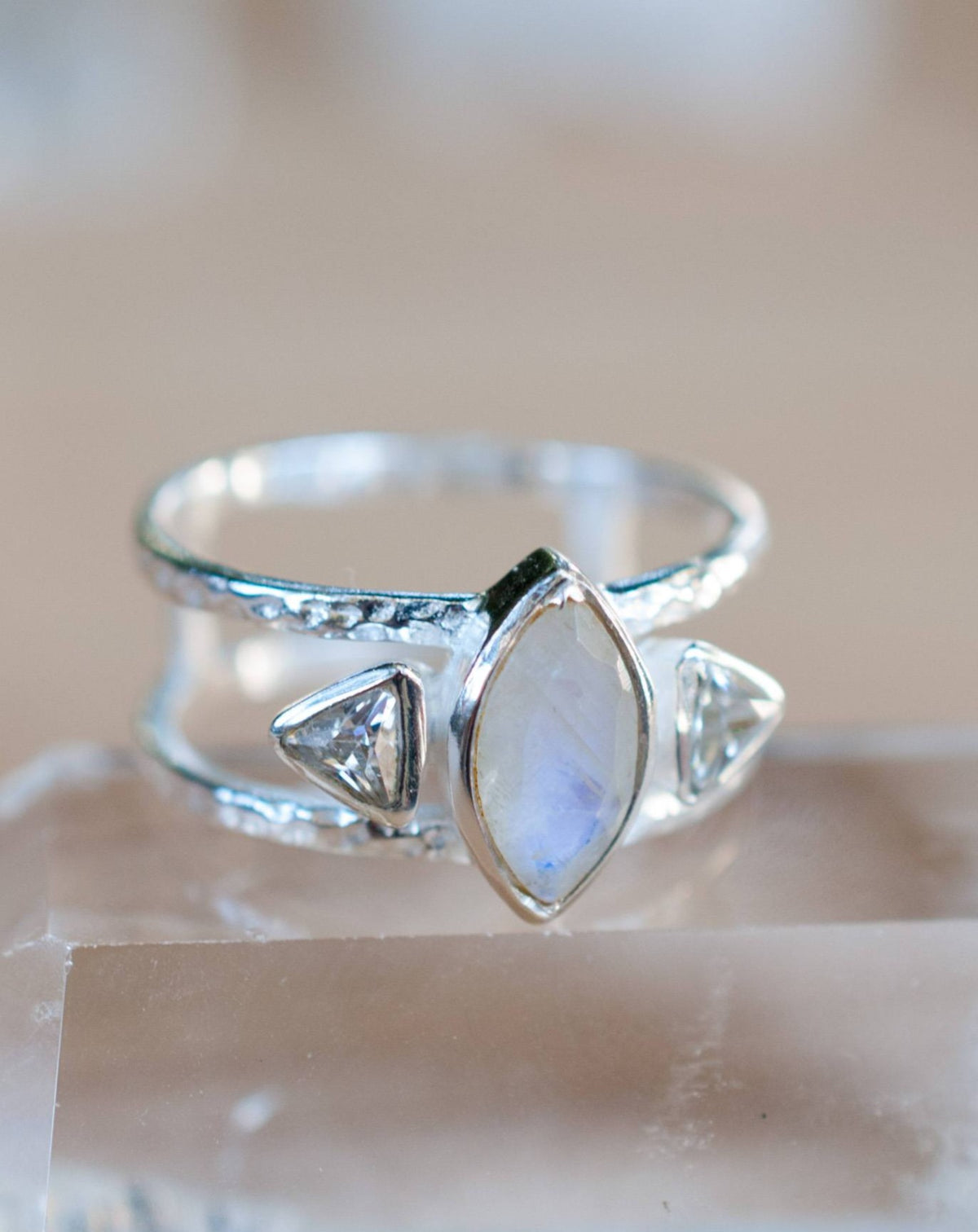 Moonstone & White Topaz Ring * Sterling Silver Ring * Statement Ring * Gemstone Ring *  Bridal Ring * Wedding Ring * Organic Ring * BJR150