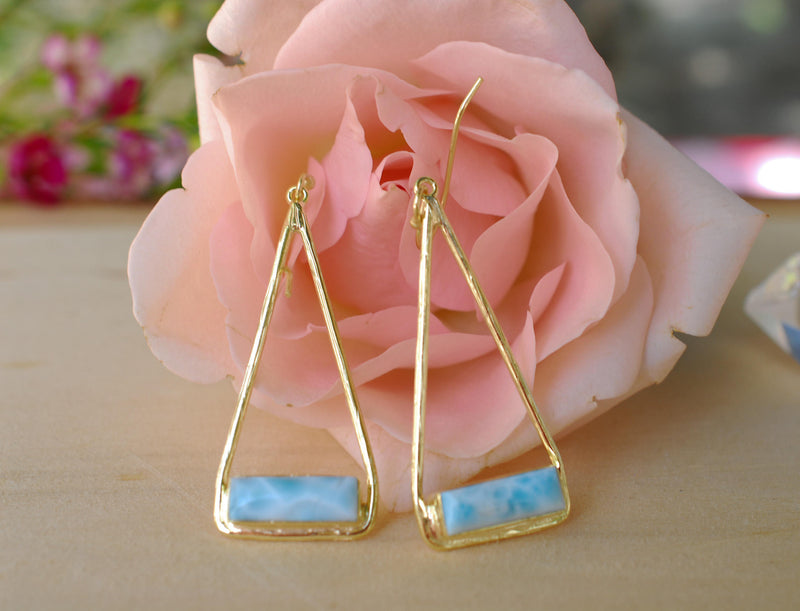 Marina Earrings * Larimar * Gold Plated 18k or Silver Plated * BJE008A