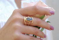 Gold Plated 18k Labradorite * Gemstone Ring * Handmade *Statement * Natural  Organic* Gift for her*Jewelry*Bycila*February Birthstone*BJR061
