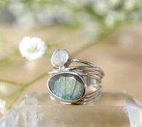 Silver Plated Ring * Labradorite * Moonstone * Gemstones * Handmade * Statement * Natural * Organic * Gift for her * Jewelry*Bycila*BJR074