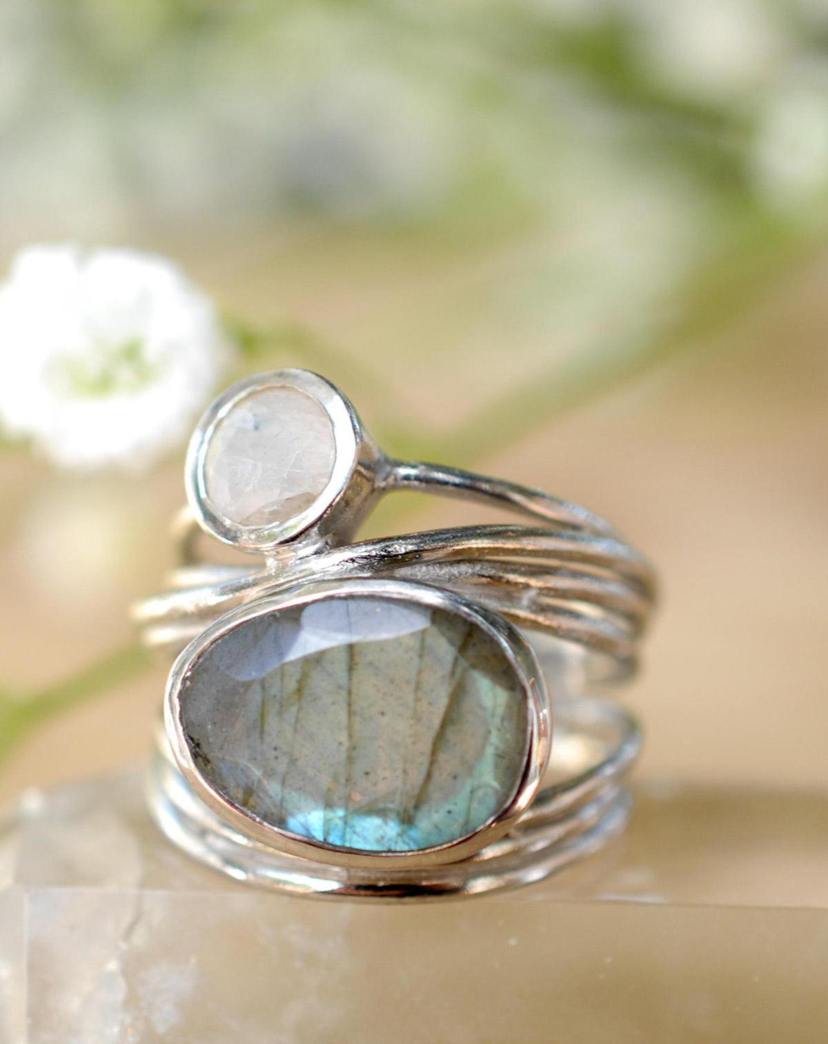 Bruna Ring * Labradorite & Moonstone * Silver Plated * BJR074 – ByCila, Inc