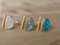 Labradorite Ring * Adjustable Gold Vermeil * Statement * Gemstone * Bridal * Wedding * Half Moon * Boho * Bohemian * Handmade * BJR111