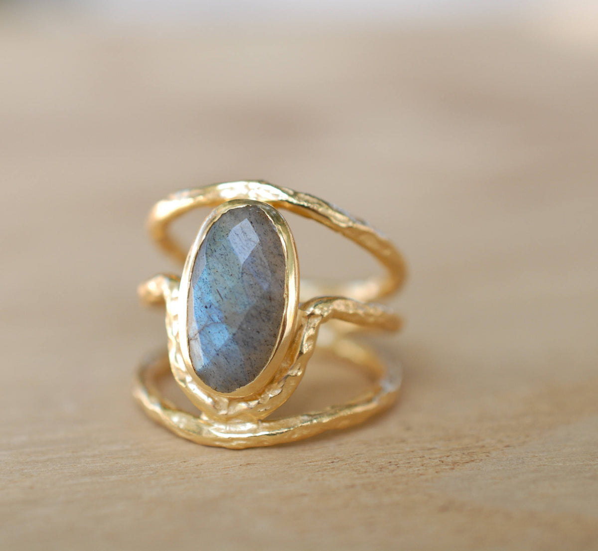 Gold Plated 18k Labradorite * Gemstone Ring * Handmade *Statement * Natural  Organic* Gift for her*Jewelry*Bycila*February Birthstone*BJR061