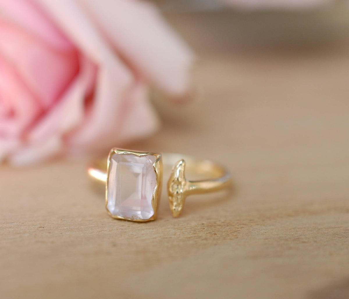 Blush Quartz Aura Ring Gold Vermeil / 9 - 14K Yellow Gold Vermeil - Spiritual Fine Jewelry - AWE Inspired