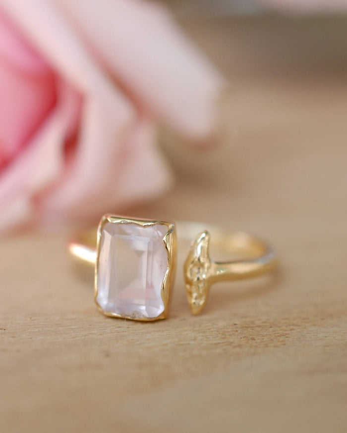 Rose Quartz Ring * Gold * Adjustable * Bridal * Wedding * Wrap * Boho * Jewelry *Gemstone *Mermaid *Pink* BJR096