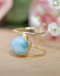 Larimar Ring * Gold Ring * Statement Ring * Gemstone Ring * Blue Ring * Natural * Organic Ring * Ocean * BJR011