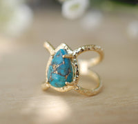 Copper Turquoise Ring * Hammered Band * Gold Ring * Statement Ring * Gemstone Ring * Blue * Wedding Ring * Organic Ring * Natural* BJR138