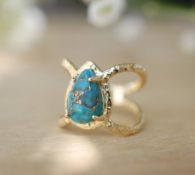 Copper Turquoise Ring * Hammered Band * Gold Ring * Statement Ring * Gemstone Ring * Blue * Wedding Ring * Organic Ring * Natural* BJR138