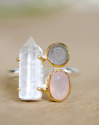 Crystal, Rose Quartz & Labradorite Sterling Silver 925 and Gold Vermeil *Crystal Quartz *Gemstones* Handmade Jewelry* Bycila* BJR056