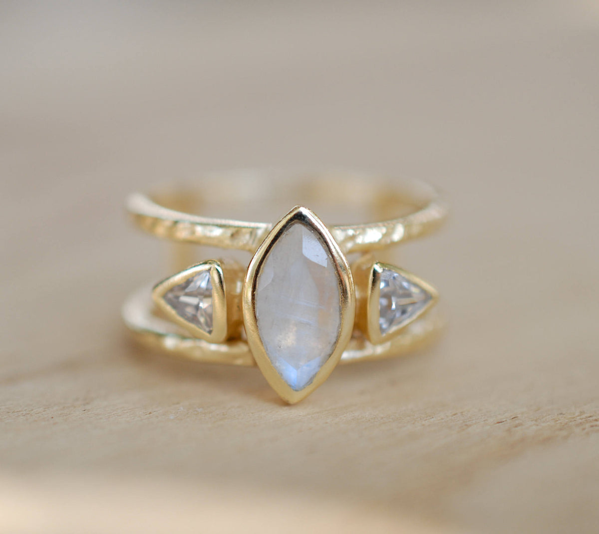 Moonstone & White Topaz Ring * Gold Vermeil Ring * Statement Ring *Gemstone Ring * Labradorite * Bridal Ring *Wedding Ring  * BJR149