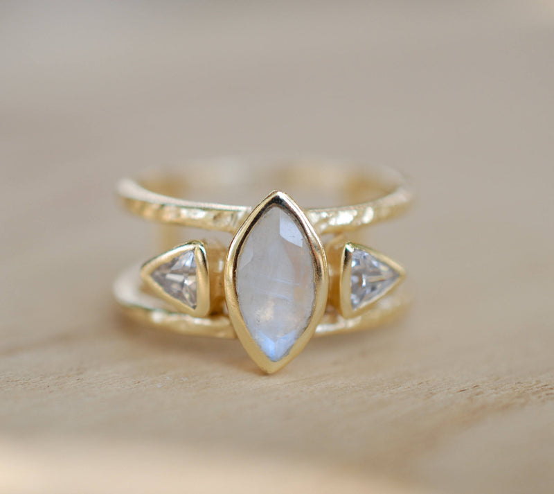 Moonstone & White Topaz Ring * Gold Vermeil Ring * Statement Ring *Gemstone Ring * Labradorite * Bridal Ring *Wedding Ring  * BJR149