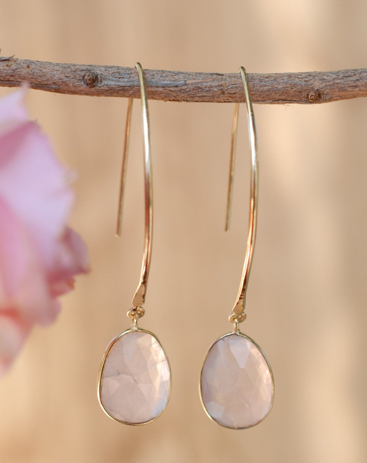 Camila Earrings * Rose Quartz * Gold Plated 18k * BJE083