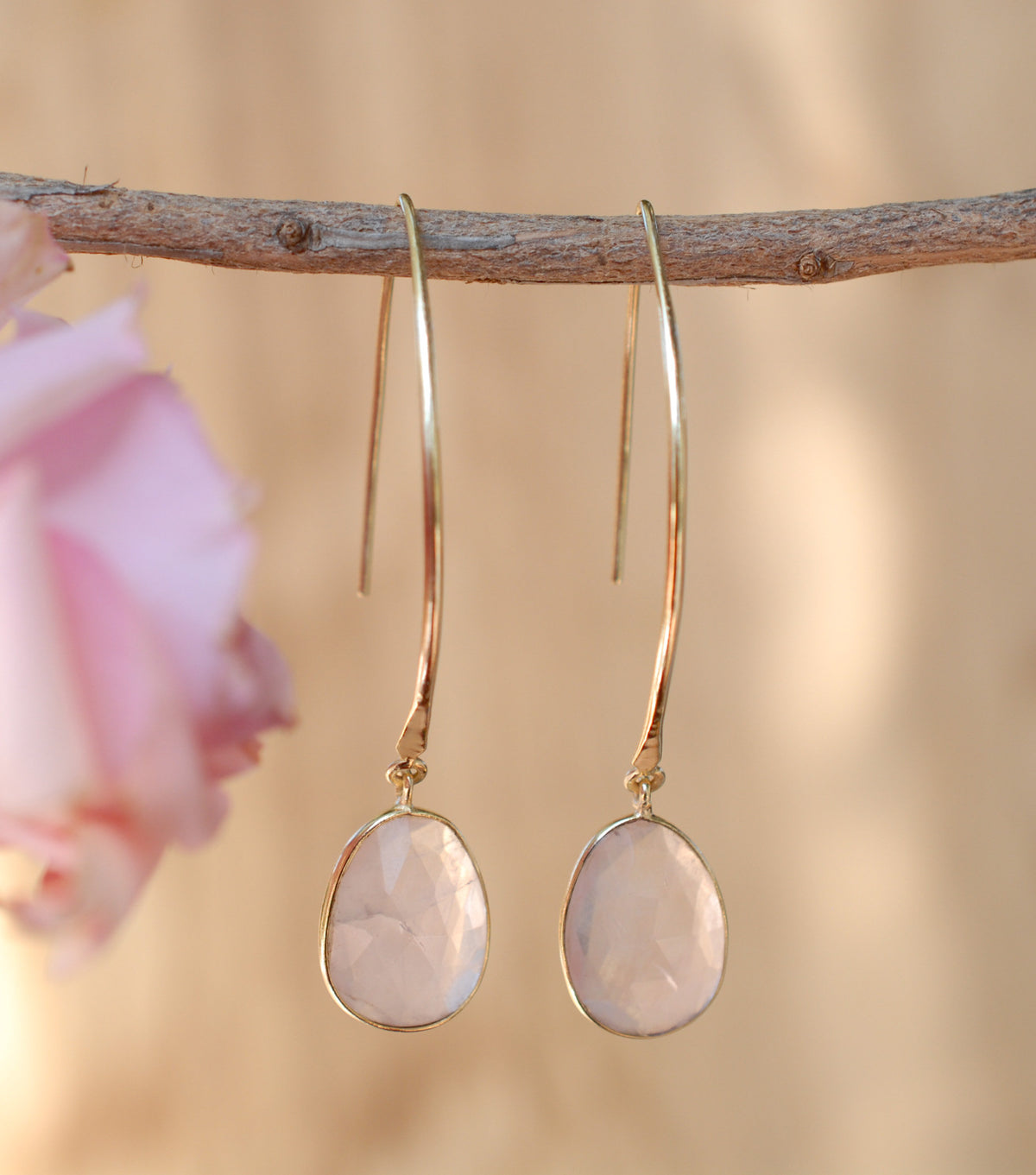 Camila Earrings * Rose Quartz * Gold Plated 18k * BJE083