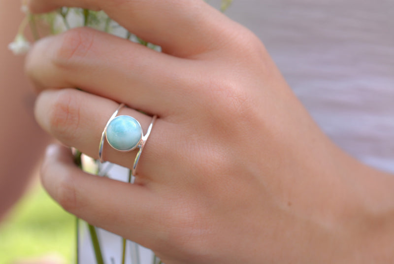 Larimar Ring * Sterling Silver Ring * Statement Ring * Gemstone Ring * Blue Stone * Bridal Ring * Wedding Ring * Organic Ring * BJR010