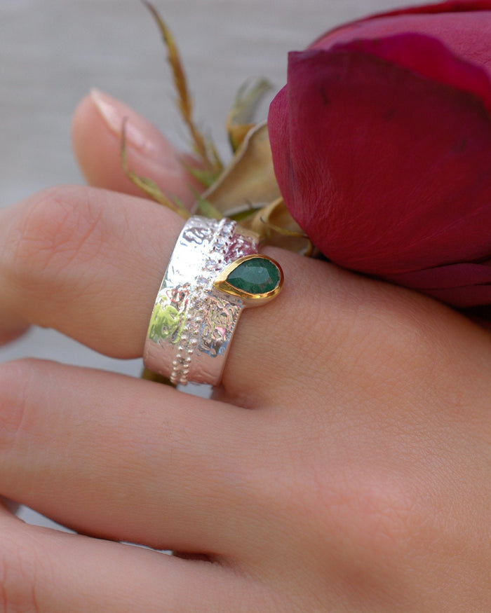Rainbow Labradorite Ring * Sterling Silver 925 * Boho * Organic * Gold Vermeil * Mix metals* Gypsy * Hammered Band * Cubic Zirconia BJR201