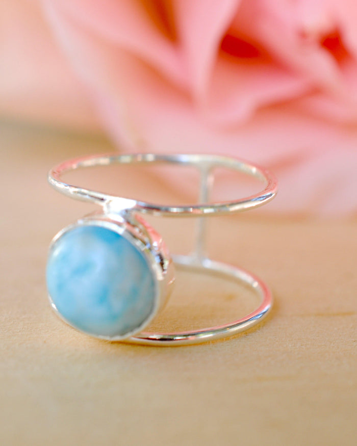 Larimar Ring * Sterling Silver Ring * Statement Ring * Gemstone Ring * Blue Stone * Bridal Ring * Wedding Ring * Organic Ring * BJR010