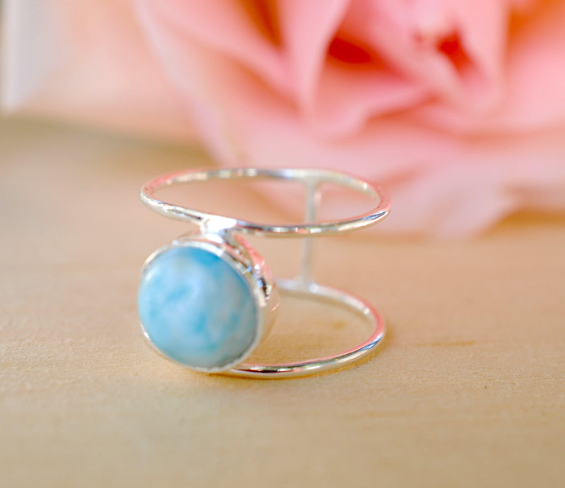 Larimar Ring * Sterling Silver Ring * Statement Ring * Gemstone Ring * Blue Stone * Bridal Ring * Wedding Ring * Organic Ring * BJR010