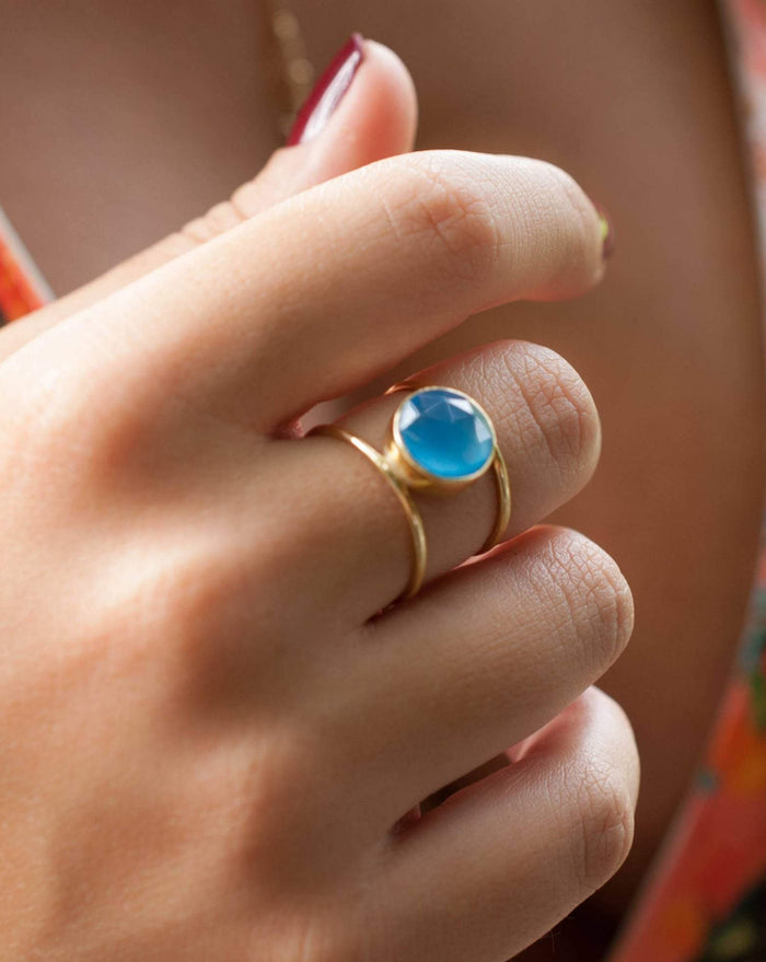 Blue Chalcedony Ring * Gold * Statement * Gemstone * Organic * Natural * Handmade * Designed Band * Boho * Bohemian * Gypsy * Ring*BJR021