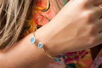 Blue Chalcedony Bangle Bracelet *Gold Plated 18k or Silver Plated* Gemstone * Gypsy * Adjustable * Statement * Stacking * Layering * BJB009B