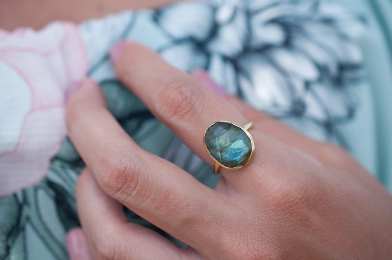 Rainbow Labradorite Ring * Gold Ring * Gemstone * Gold Plated * Statement *Bridal *Wedding * Natural * Thin *Handmade BJR066