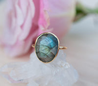 Rainbow Labradorite Ring * Gold Ring * Gemstone * Gold Plated * Statement *Bridal *Wedding * Natural * Thin *Handmade BJR066