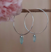 Aqua Chalcedony, Moonstone Hoop Earrings* Gold Filled  or Sterling Silver *Handmade* Gemstone * gift for her * Large * ByCia * BJE129B