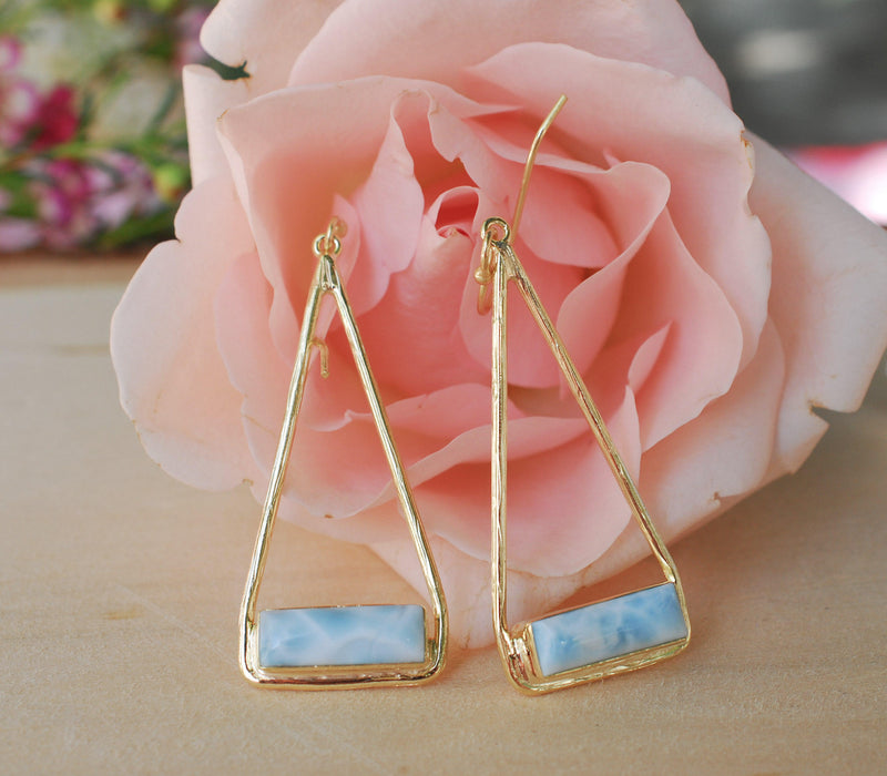 Marina Earrings * Larimar * Gold Plated 18k or Silver Plated * BJE008B
