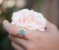 Labradorite Ring * Hammered Band * Gold Ring * Statement Ring * Gemstone Ring * Pink * Wedding Ring * Organic Ring * Natural* BJR141