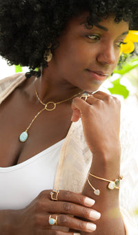 Larimar * Tear Drop * Lariat Necklace * Gold * Silver * Mix Metals * Gemstone * Statement * Bycila *Bridesmaid *BJN001-8F