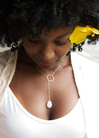 Larimar * Tear Drop * Lariat Necklace * Gold * Silver * Mix Metals * Gemstone * Statement * Bycila *Bridesmaid *BJN001-8F