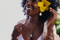 Larimar * Tear Drop * Lariat Necklace * Gold * Silver * Mix Metals * Gemstone * Statement * Bycila *Bridesmaid *BJN001-8F