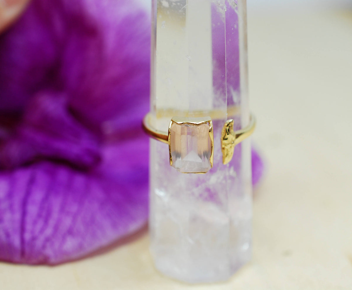 Rose Quartz Ring * Gold * Adjustable * Bridal * Wedding * Wrap * Boho * Jewelry *Gemstone *Mermaid *Pink* BJR096