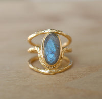 Gold Plated 18k Labradorite * Gemstone Ring * Handmade *Statement * Natural  Organic* Gift for her*Jewelry*Bycila*February Birthstone*BJR061