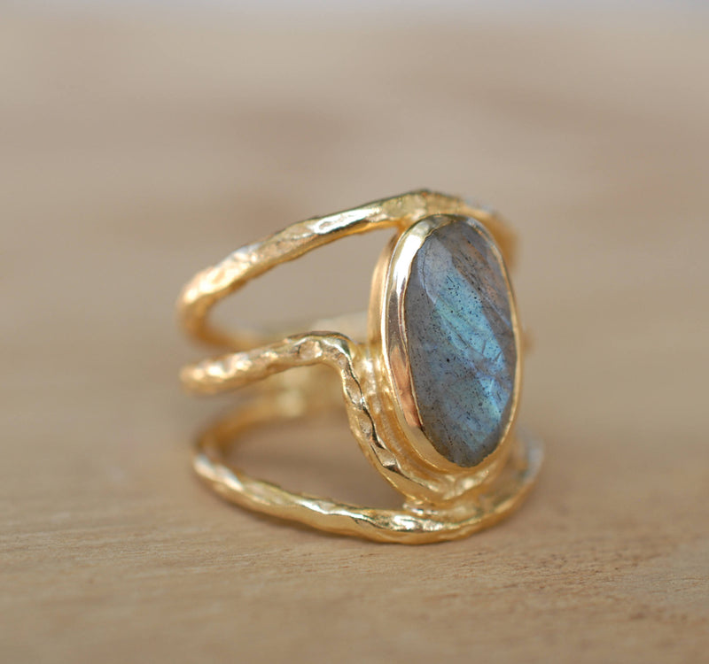 Gold Plated 18k Labradorite * Gemstone Ring * Handmade *Statement * Natural  Organic* Gift for her*Jewelry*Bycila*February Birthstone*BJR061
