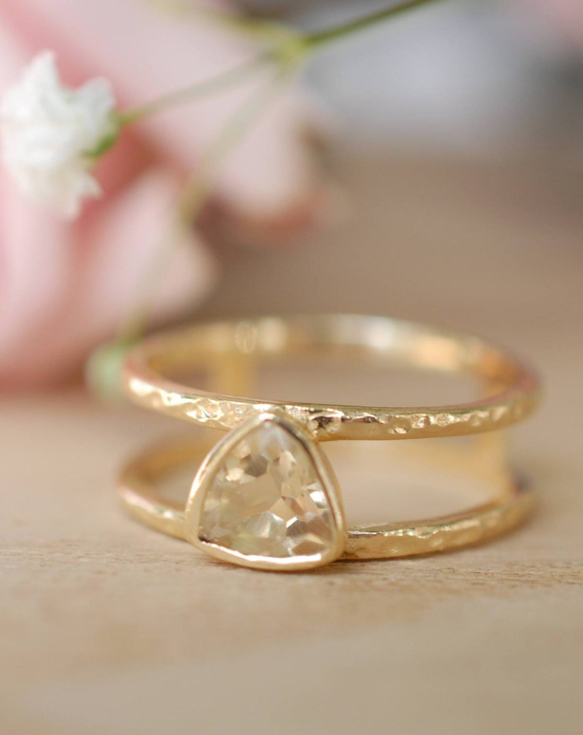 Yellow Topaz  Triangle Gold Vermeil Ring * Wedding * Engagement * Handmade * Statement * Bycila *Boho *Hippie * Bridal * Bridesmaid BJR086