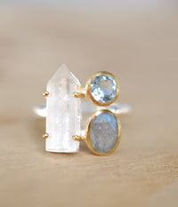 Crystal, Blue Topaz & Labradorite Sterling Silver 925 and Gold Vermeil *Crystal Quartz *Gemstones* Handmade Jewelry* Bycila* BJR055