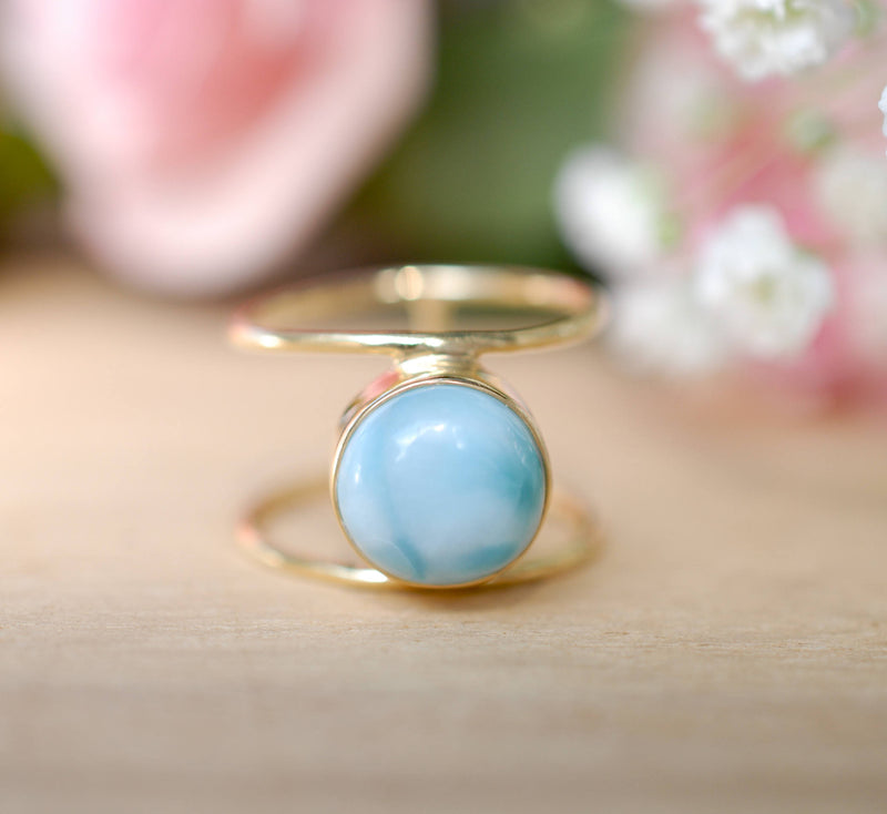 Larimar Ring * Gold Ring * Statement Ring * Gemstone Ring * Blue Ring * Natural * Organic Ring * Ocean * BJR011