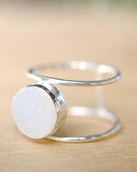 White Druzy Ring * Sterling Silver 925* Statement * Gemstone * White stone * Organic * Natural* Handmade* Thin Band BJR017