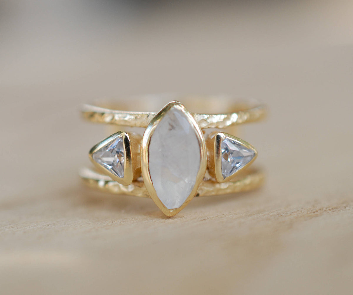 Moonstone & White Topaz Ring * Gold Vermeil Ring * Statement Ring *Gemstone Ring * Labradorite * Bridal Ring *Wedding Ring  * BJR149