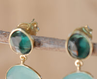 Bela Liz Earrings * Green Tourmaline Hydro, Aqua Chalcedony, Black Rutilated Quartz,& Labradorite * Gold Plated 18k * BJE087