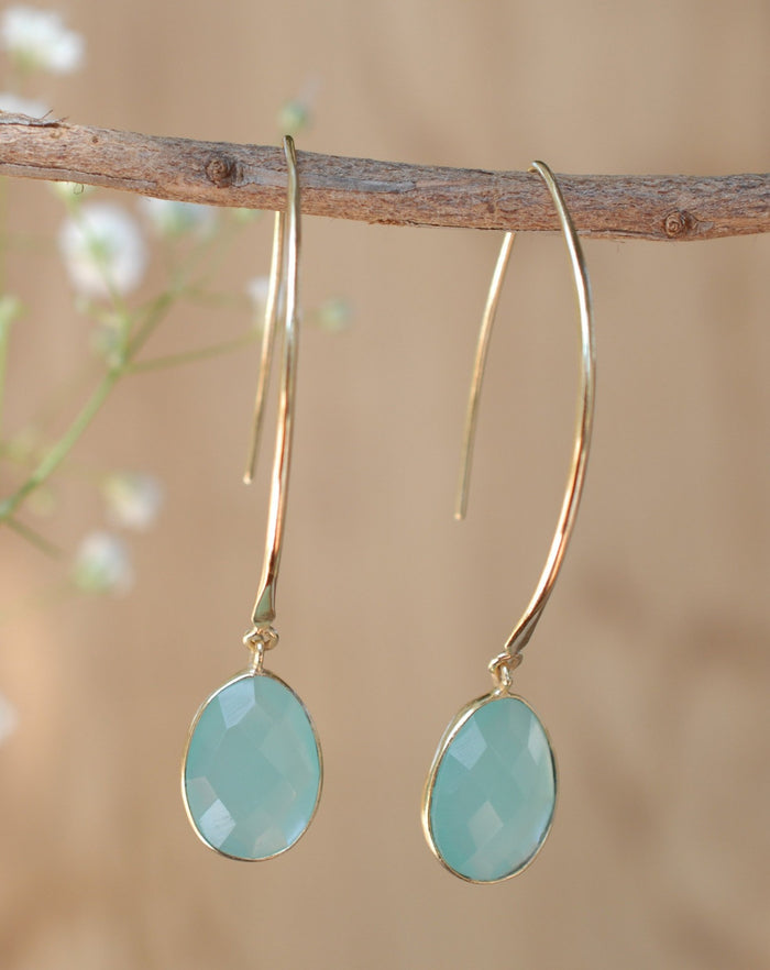 Camila Earrings * Aqua Chalcedony * Gold Plated 18k * BJE082