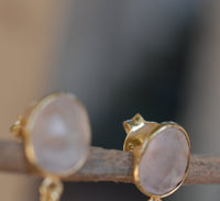 Bela Liz Earrings * Rose Quartz, Labradorite, Aqua Chalcedony &  Moonstone * Gold Plated 18k * BJE091